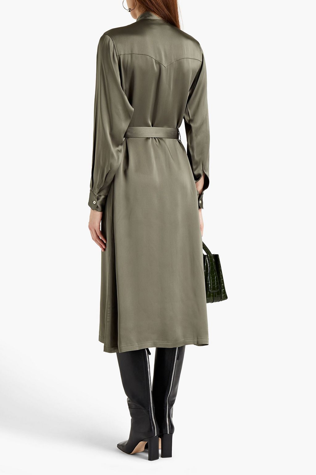 OFFICINE GÉNÉRALE Bonnie belted satin midi dress