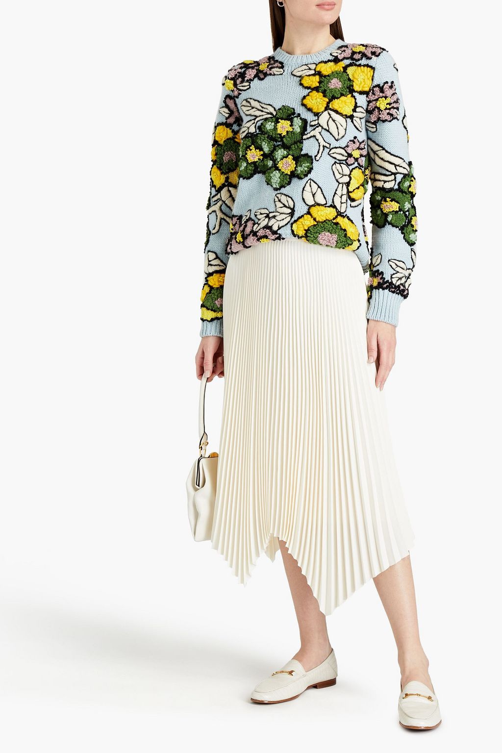TORY BURCH Pleated crepe de chine midi skirt