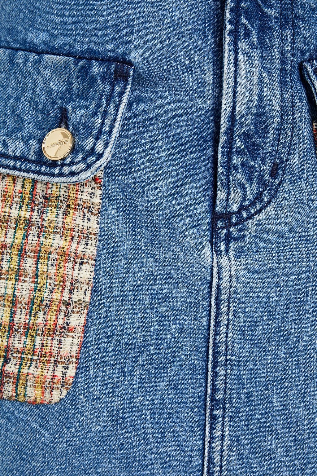 SANDRO Fiorina tweed-paneled denim mini skirt