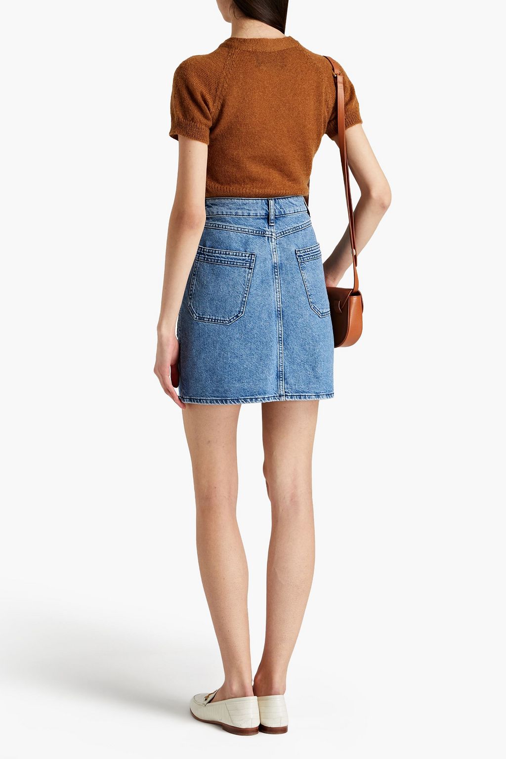 SANDRO Fiorina tweed-paneled denim mini skirt