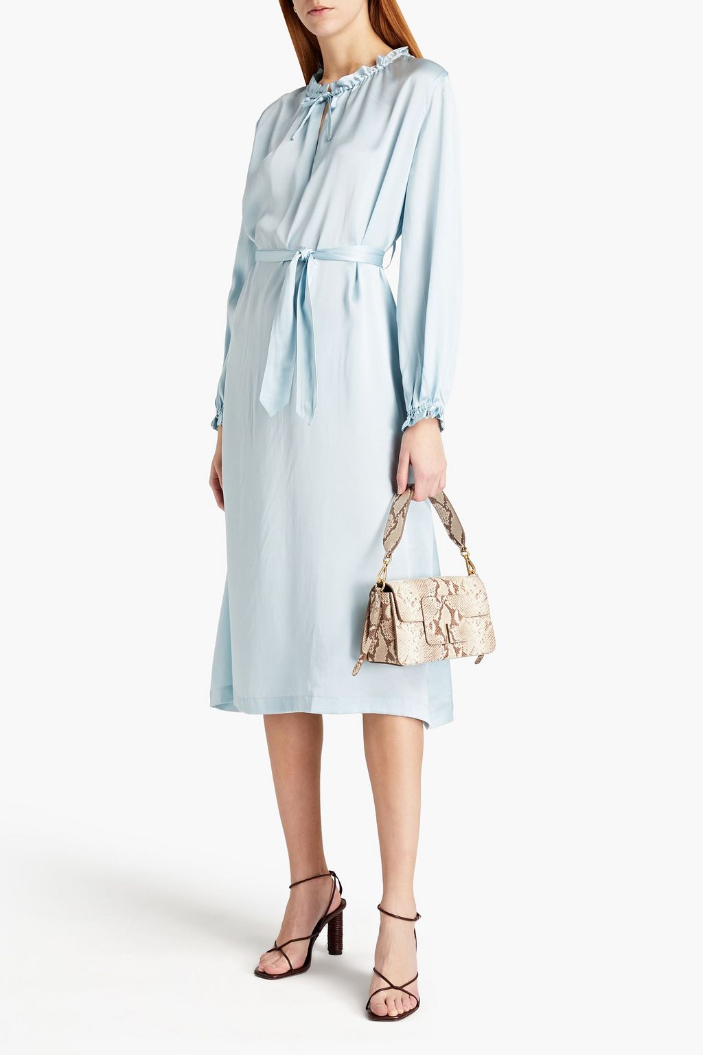 OFFICINE GÉNÉRALE Louison belted silk-satin midi dress