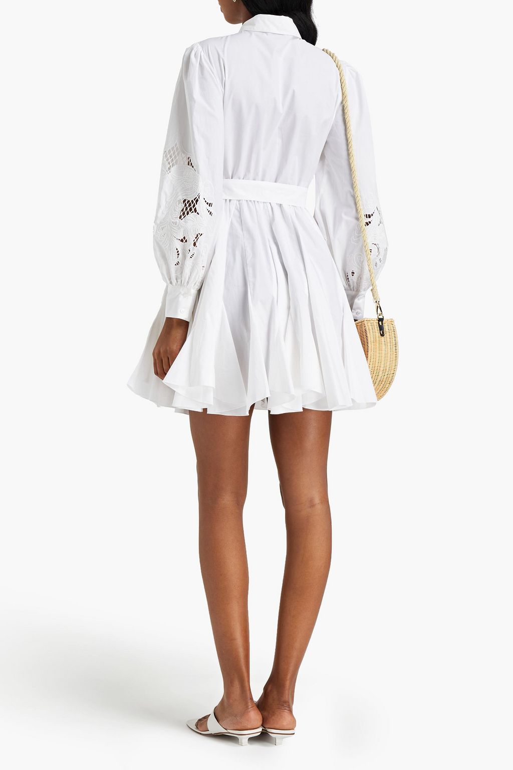 MAJE Broderie anglaise-trimmed gathered cotton-poplin mini dress