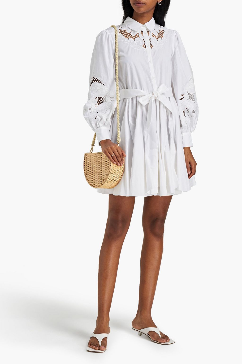 MAJE Broderie anglaise-trimmed gathered cotton-poplin mini dress