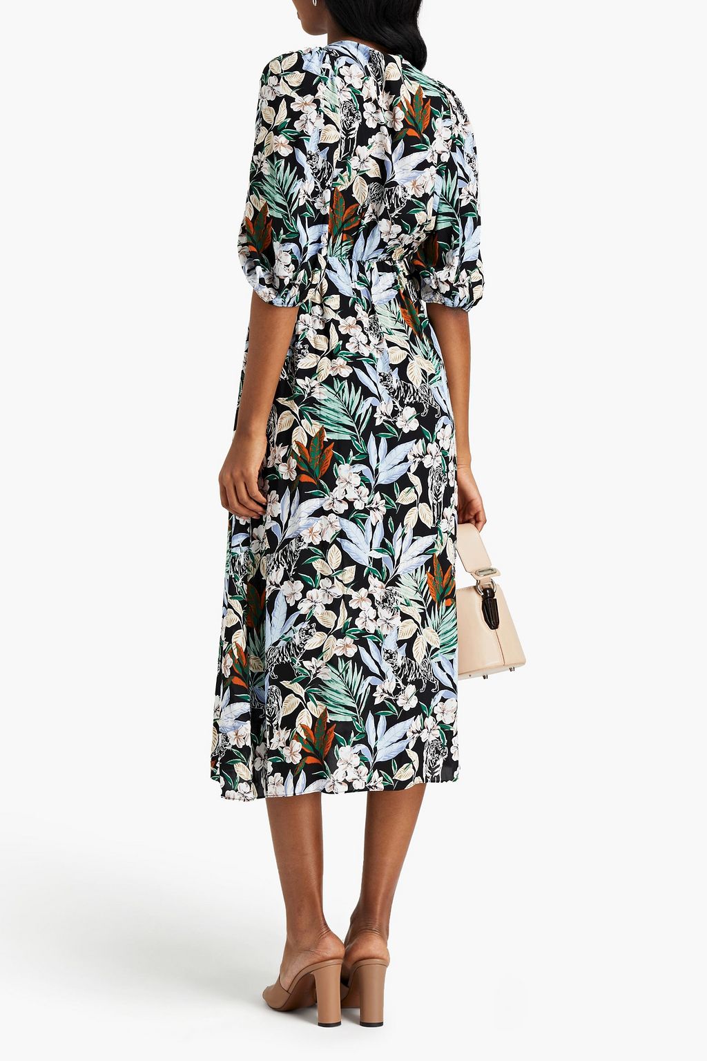 MAJE Gathered floral-print voile midi dress