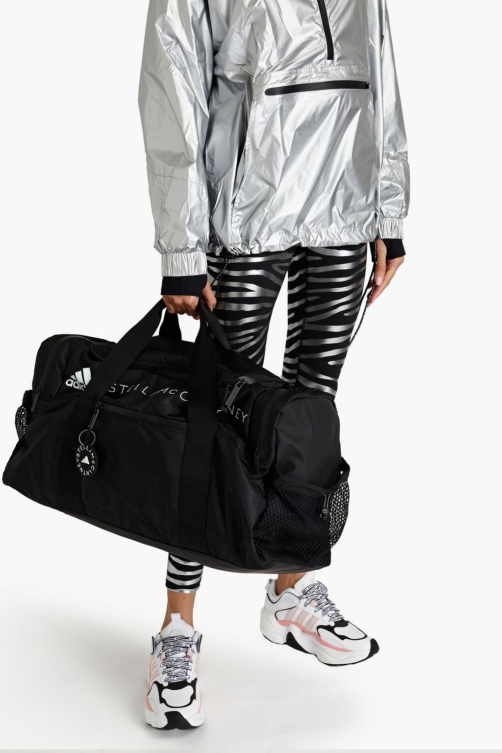 ADIDAS BY STELLA MCCARTNEY Mesh-trimmed logo-print recycled shell gym bag