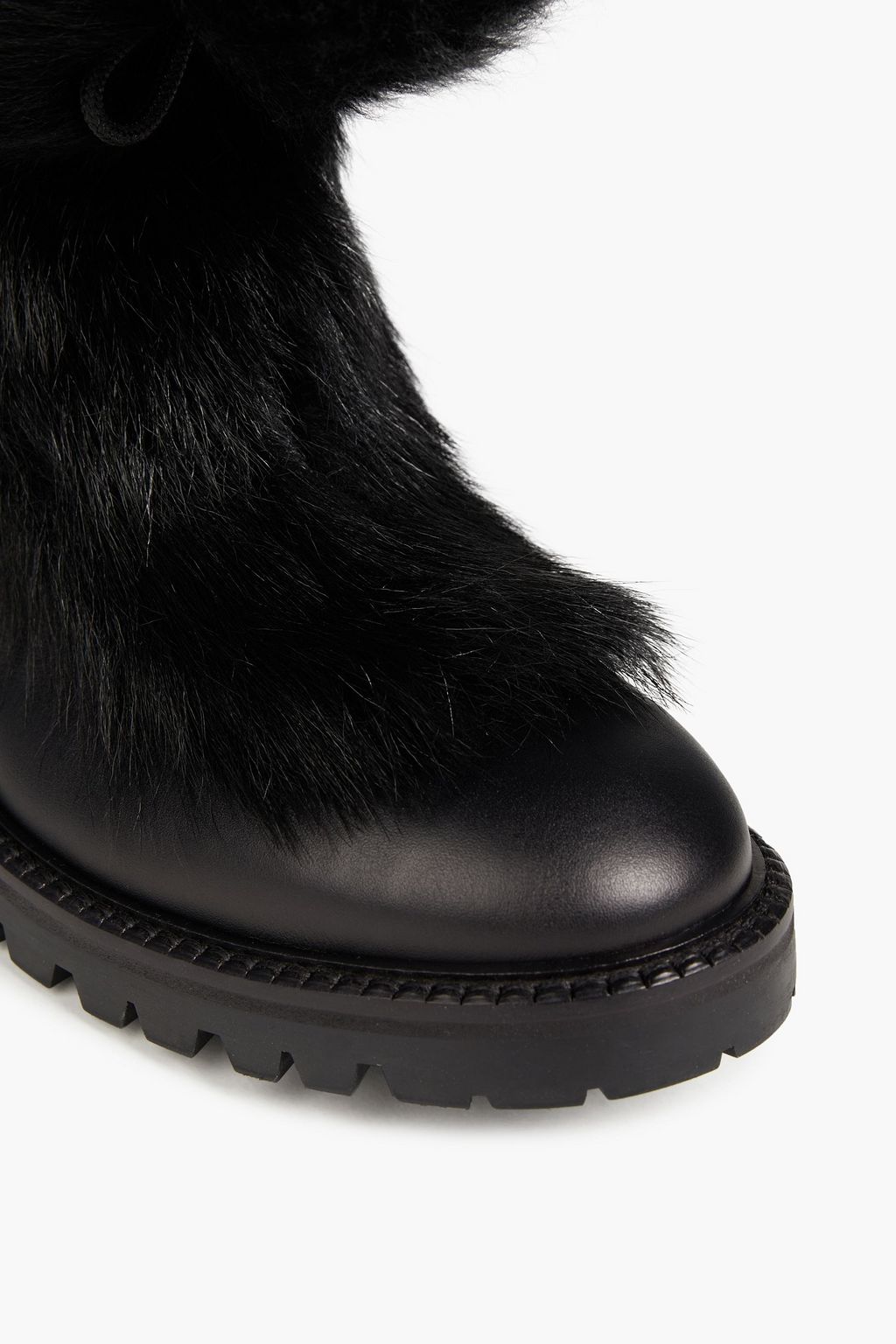 JIMMY CHOO Glacie shearling-trimmed embellished shell and leather ankle boots