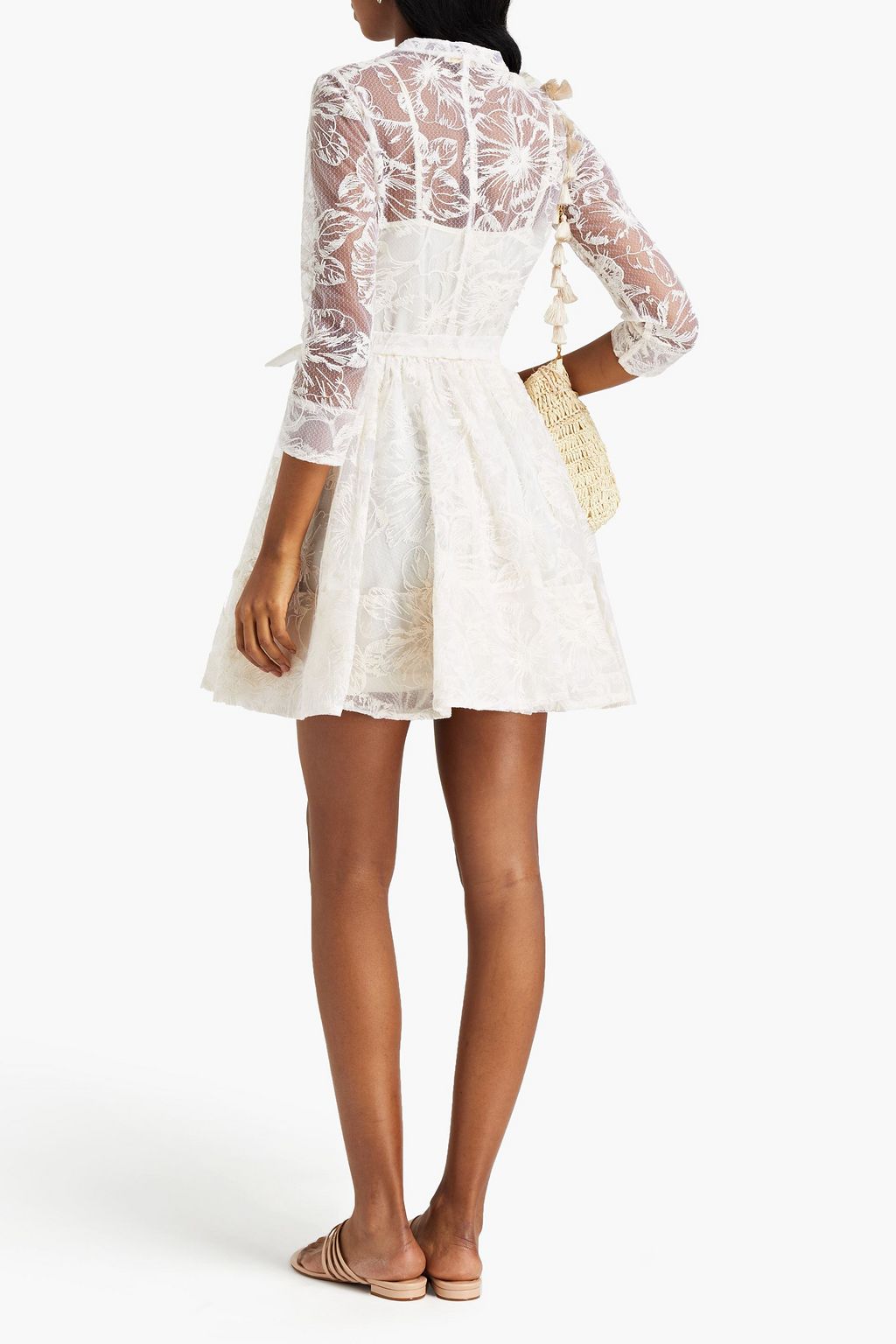 MAJE Gathered embroidered tulle mini dress