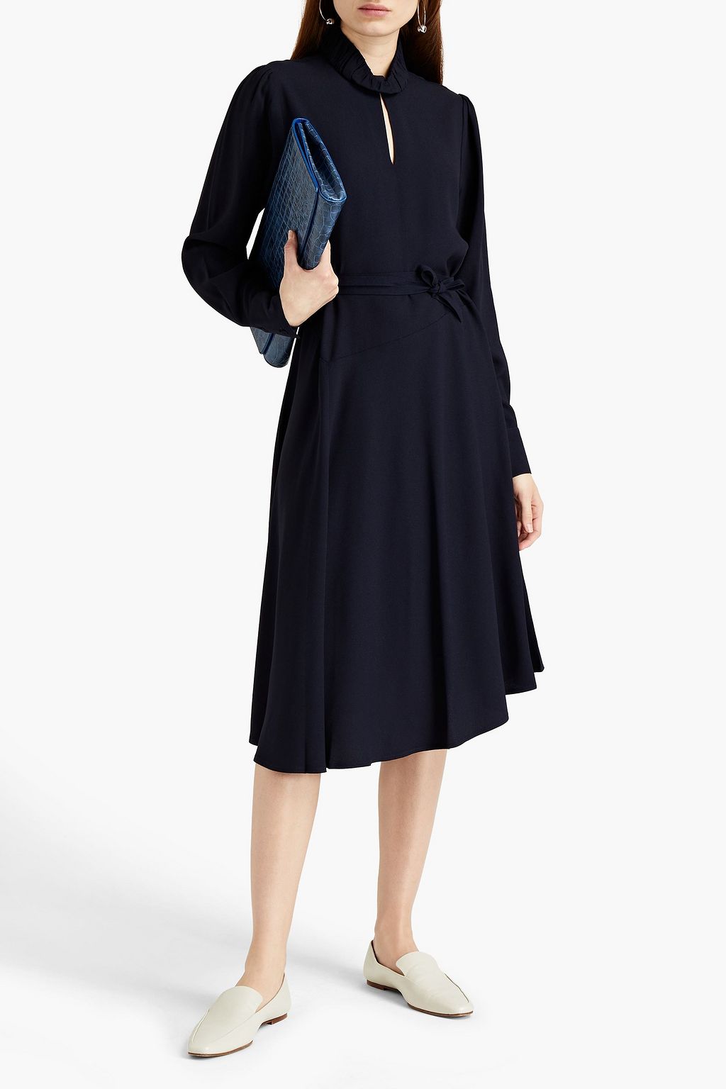 OFFICINE GÉNÉRALE Solange asymmetric belted cady midi dress