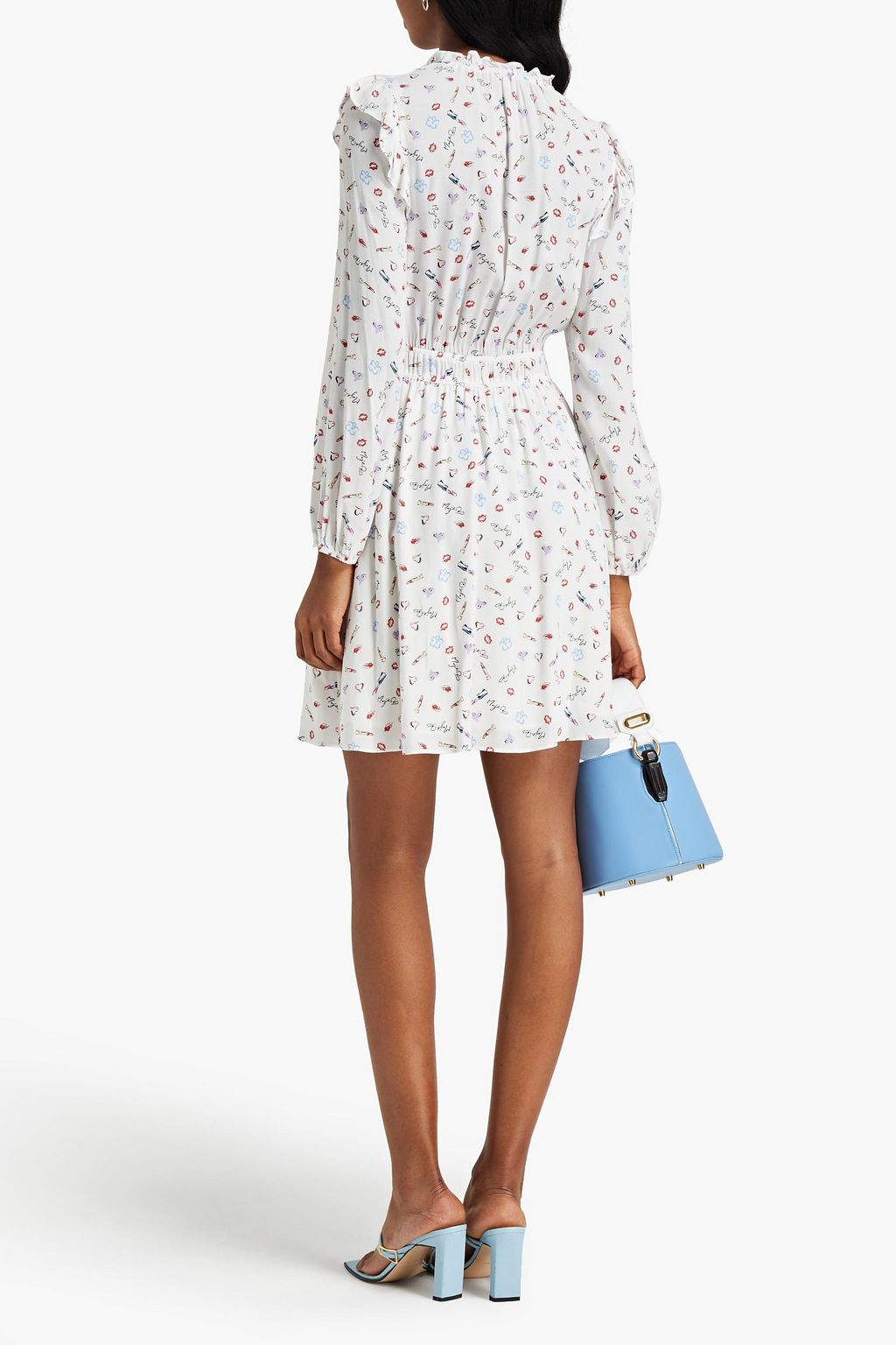 MAJE Ruffled printed crepe de chine mini dress