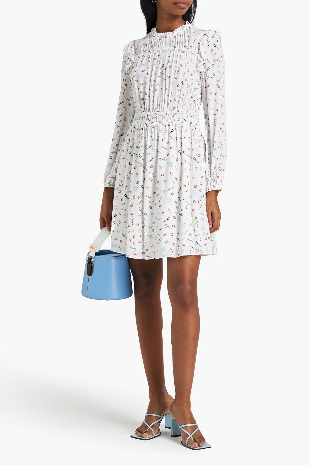 MAJE Ruffled printed crepe de chine mini dress