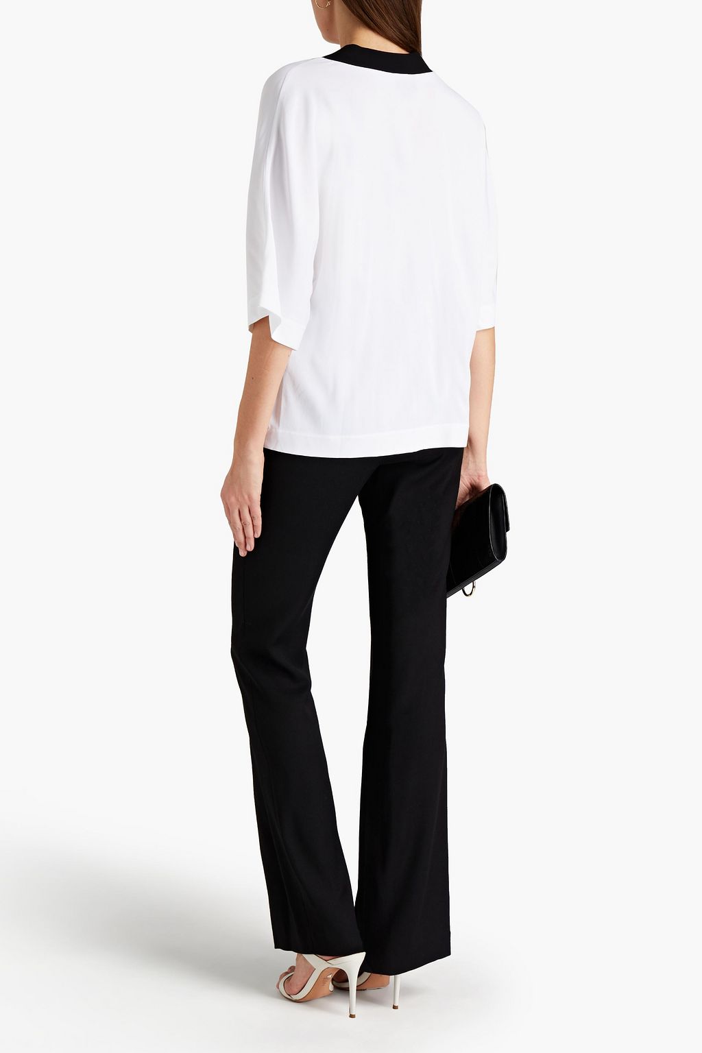 JUST CAVALLI Jacquard-trimmed stretch-crepe top