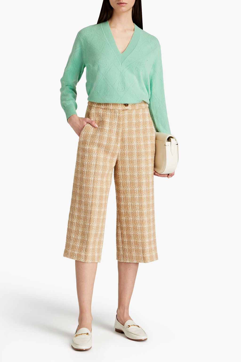 SANDRO Pointelle-knit wool and cashmere-blend sweater