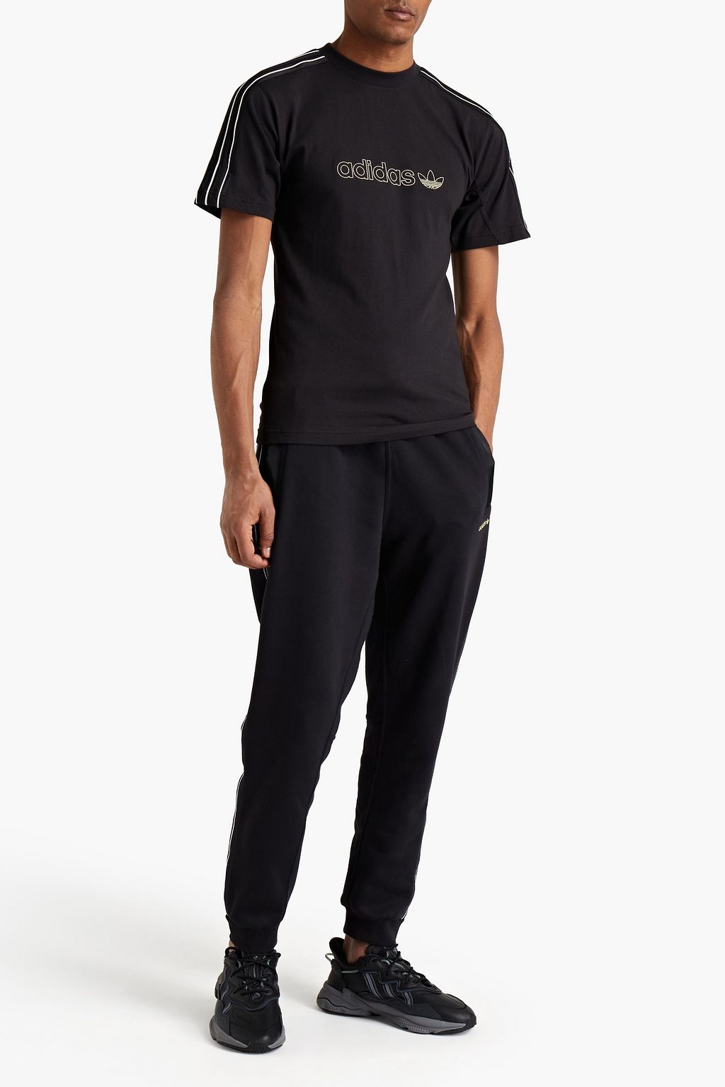 ADIDAS ORIGINALS Sprt Shadow 3-Striped embroidered cotton-jersey T-shirt