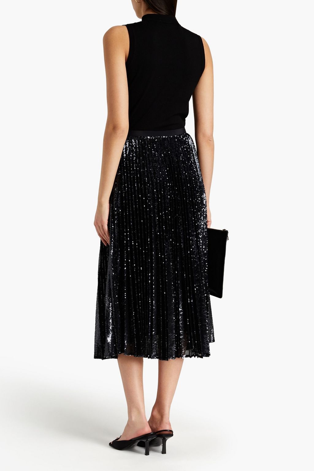 JOSEPH Pleated sequined tulle midi skirt