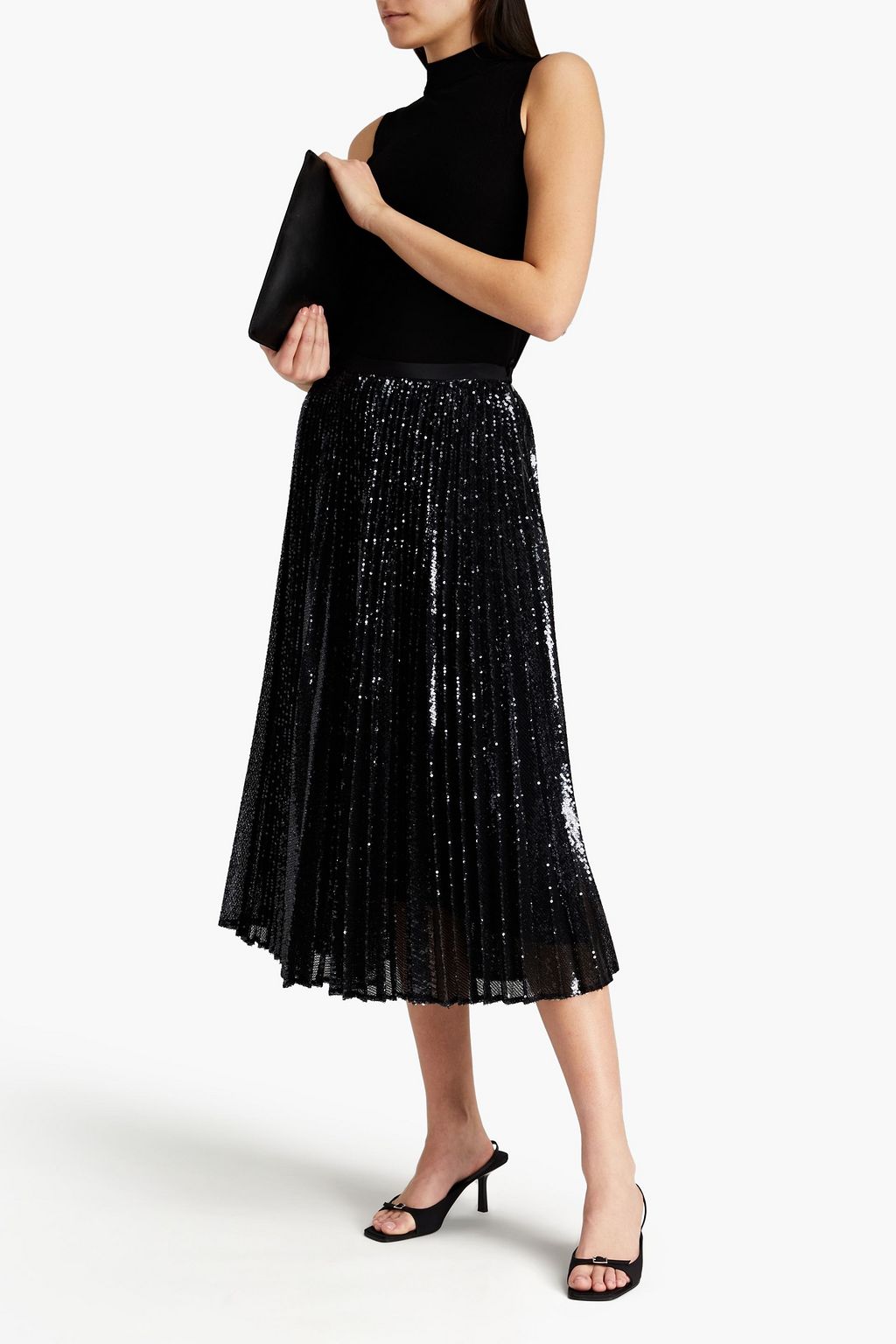JOSEPH Pleated sequined tulle midi skirt