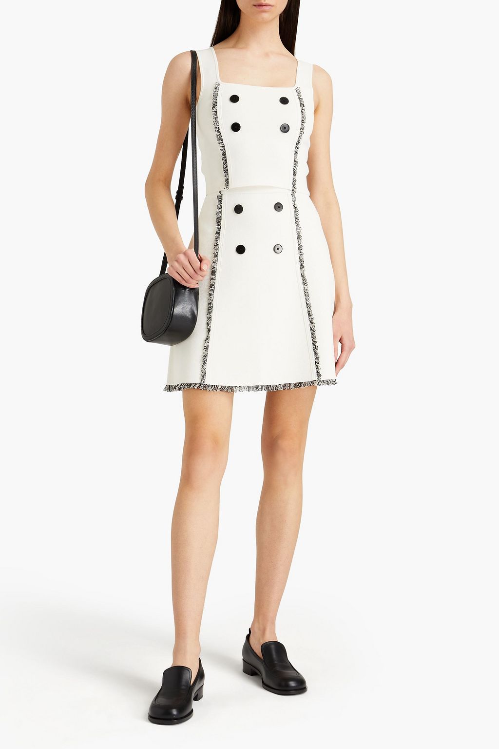 SANDRO Button-embellished frayed jersey mini skirt