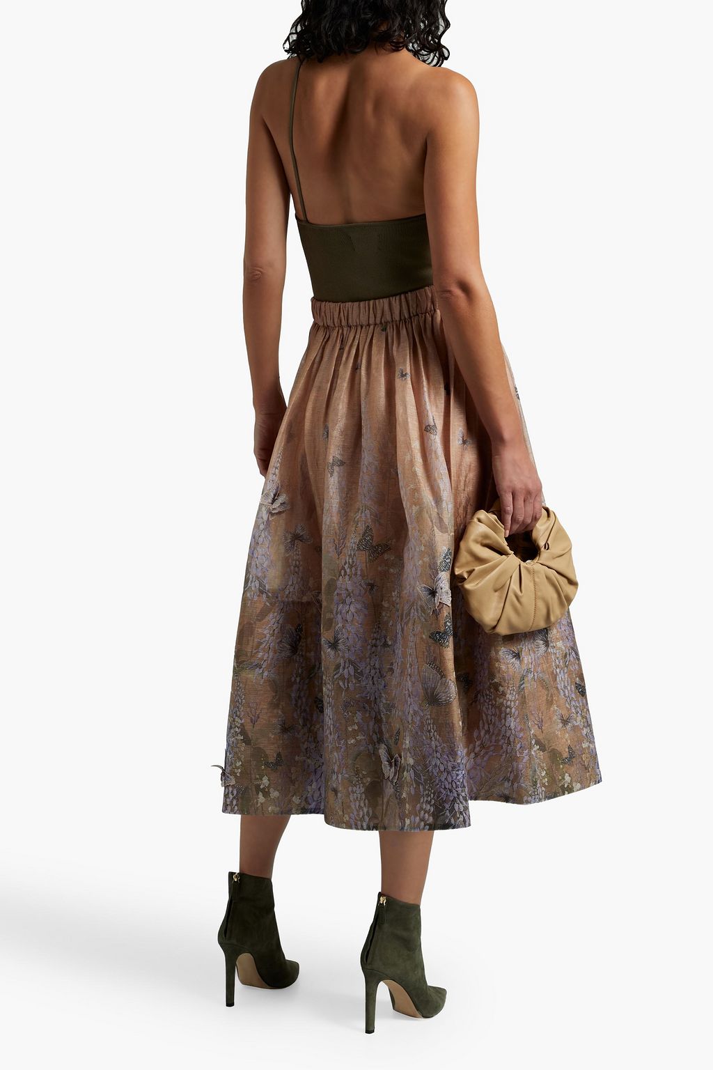 ZIMMERMANN Appliquéd printed dégradé linen and silk-blend skirt