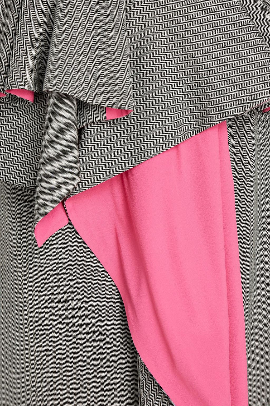 MCQUEEN Crepe de chine-paneled draped herringbone wool peplum dress