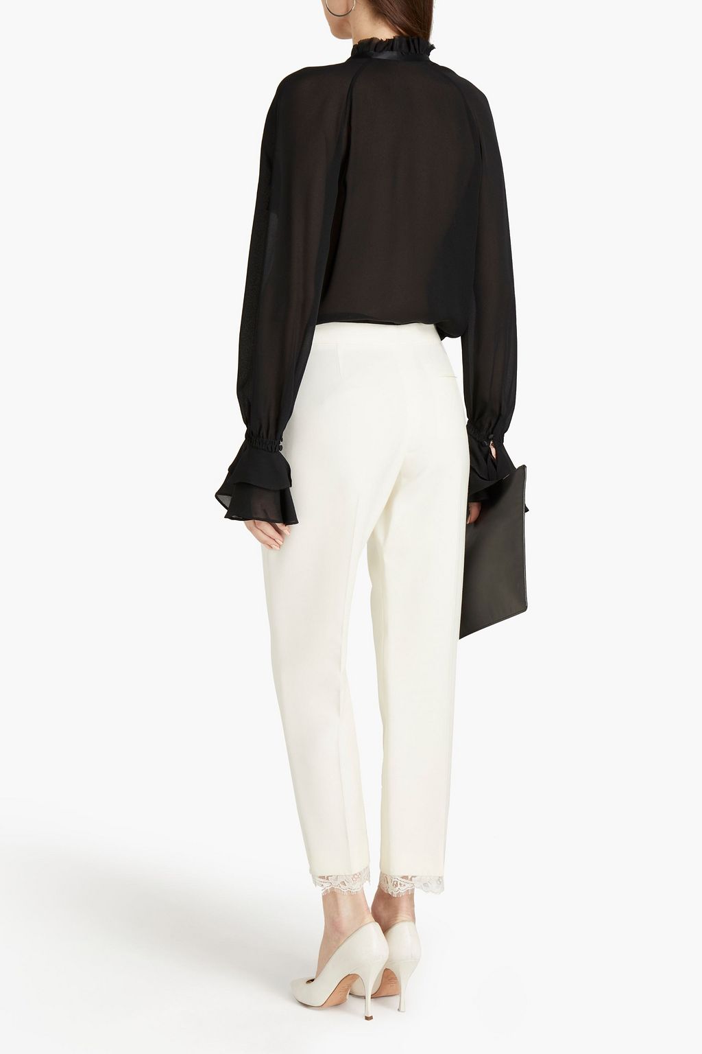 MCQUEEN Lace-trimmed crepe slim-leg pants