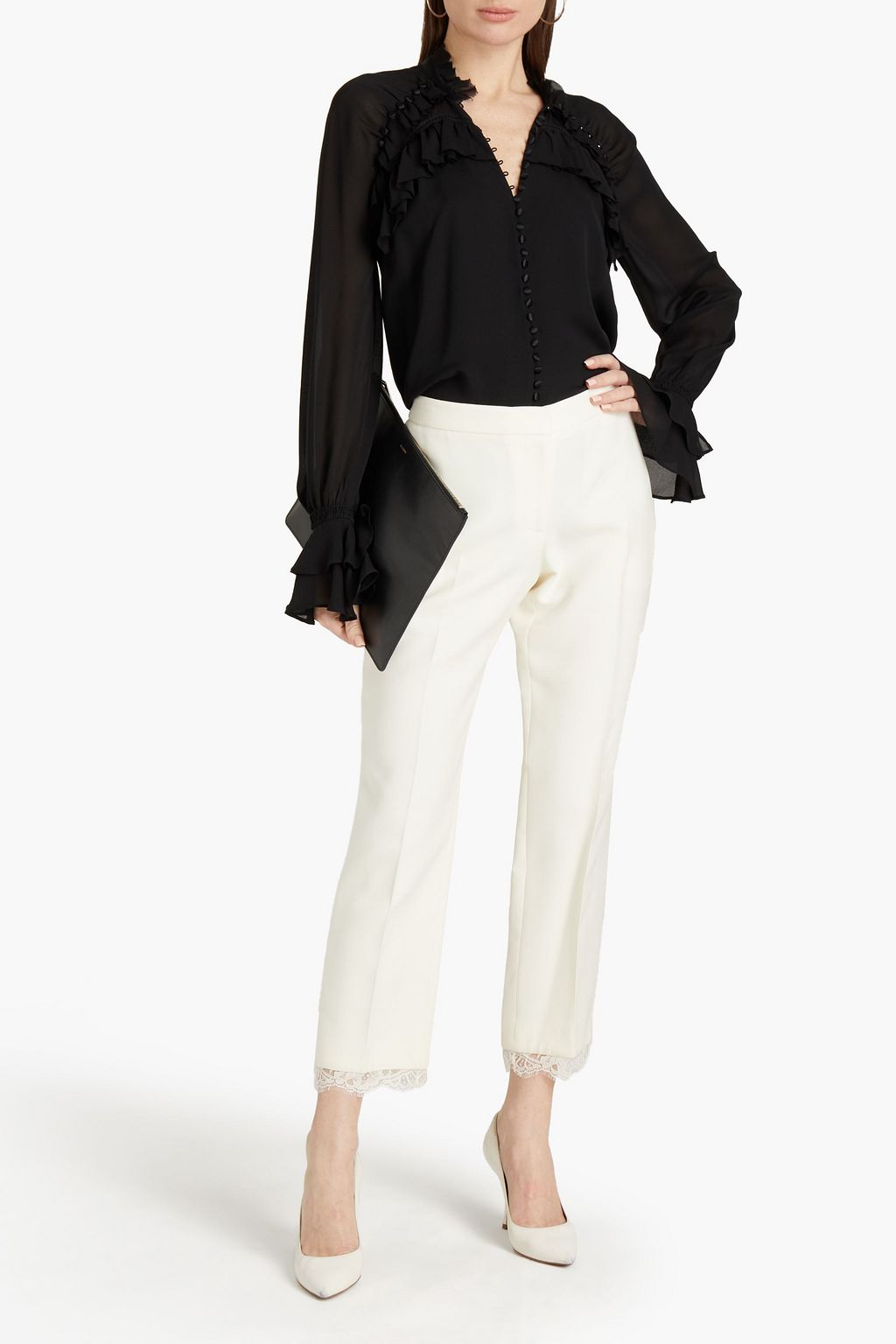 MCQUEEN Lace-trimmed crepe slim-leg pants