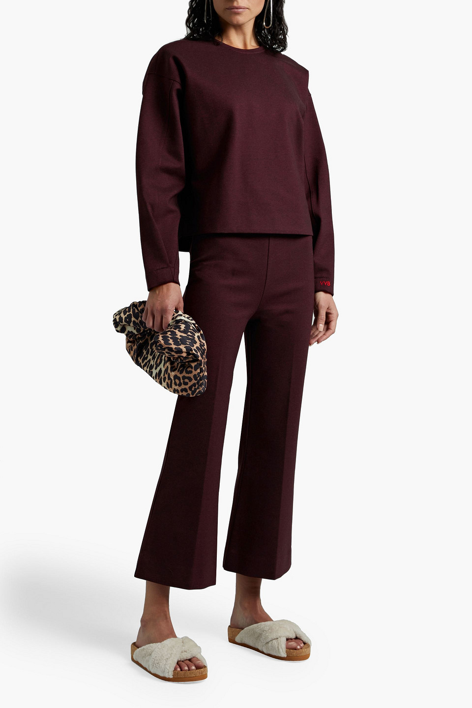 Victoria Beckham Mélange Ponte Kick-flare Trousers In Burgundy