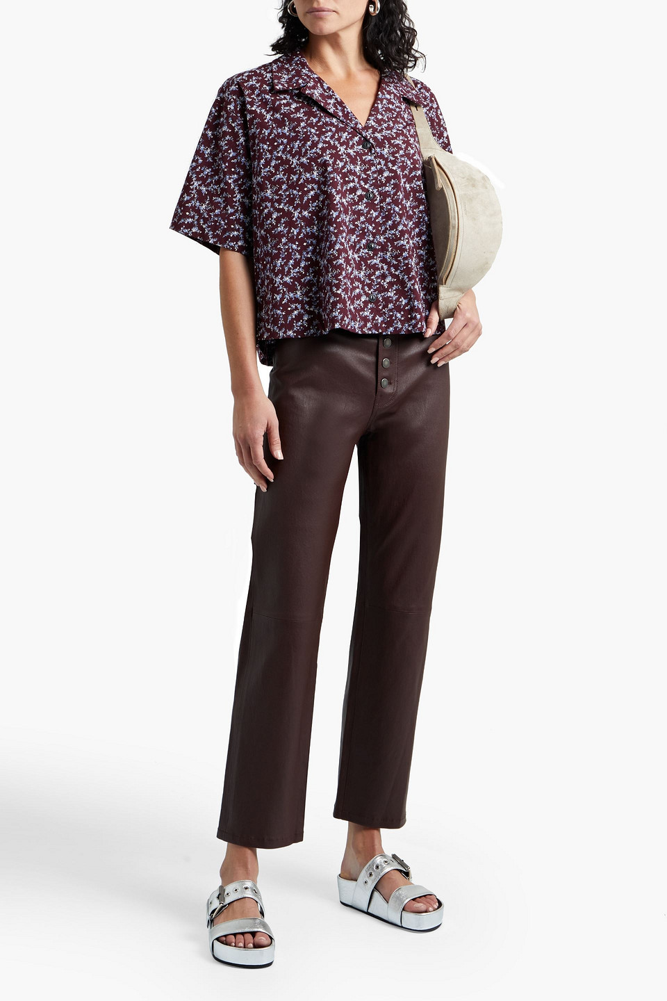 Rag & Bone Lenny Tie-front Floral-print Stretch-cotton Poplin Shirt In Burgundy