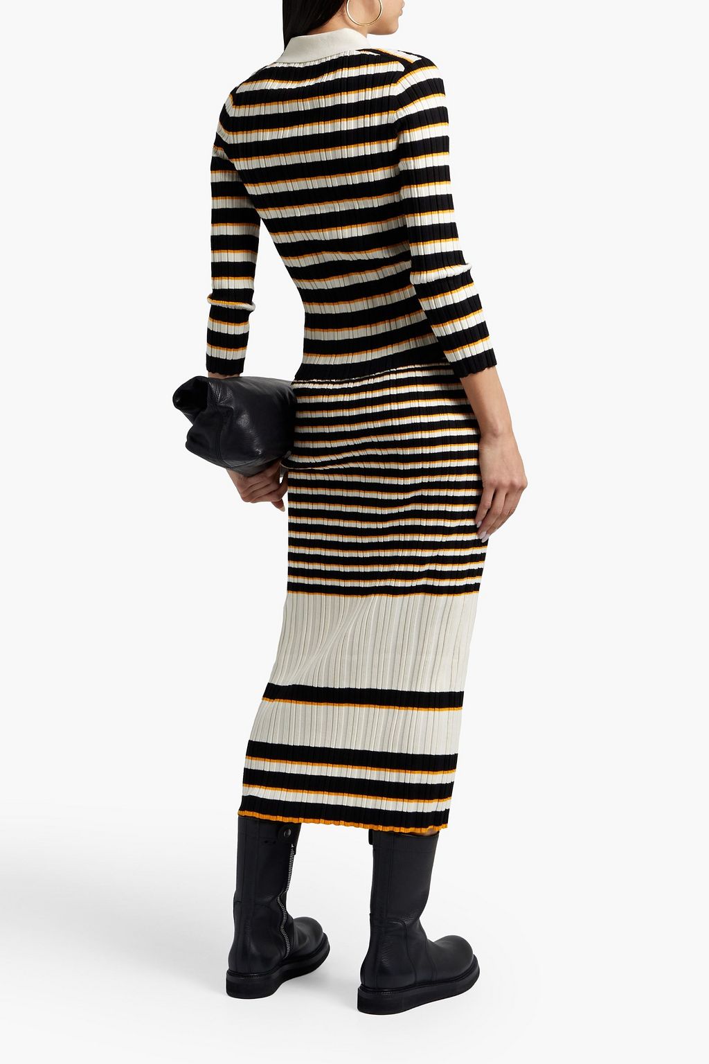 THEORY Striped ribbed cotton-blend midi skirt