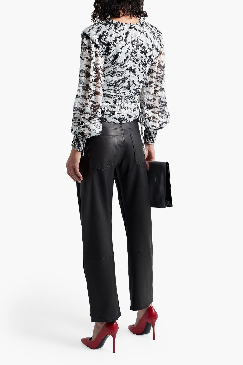 IRO Kleok metallic printed draped chiffon top