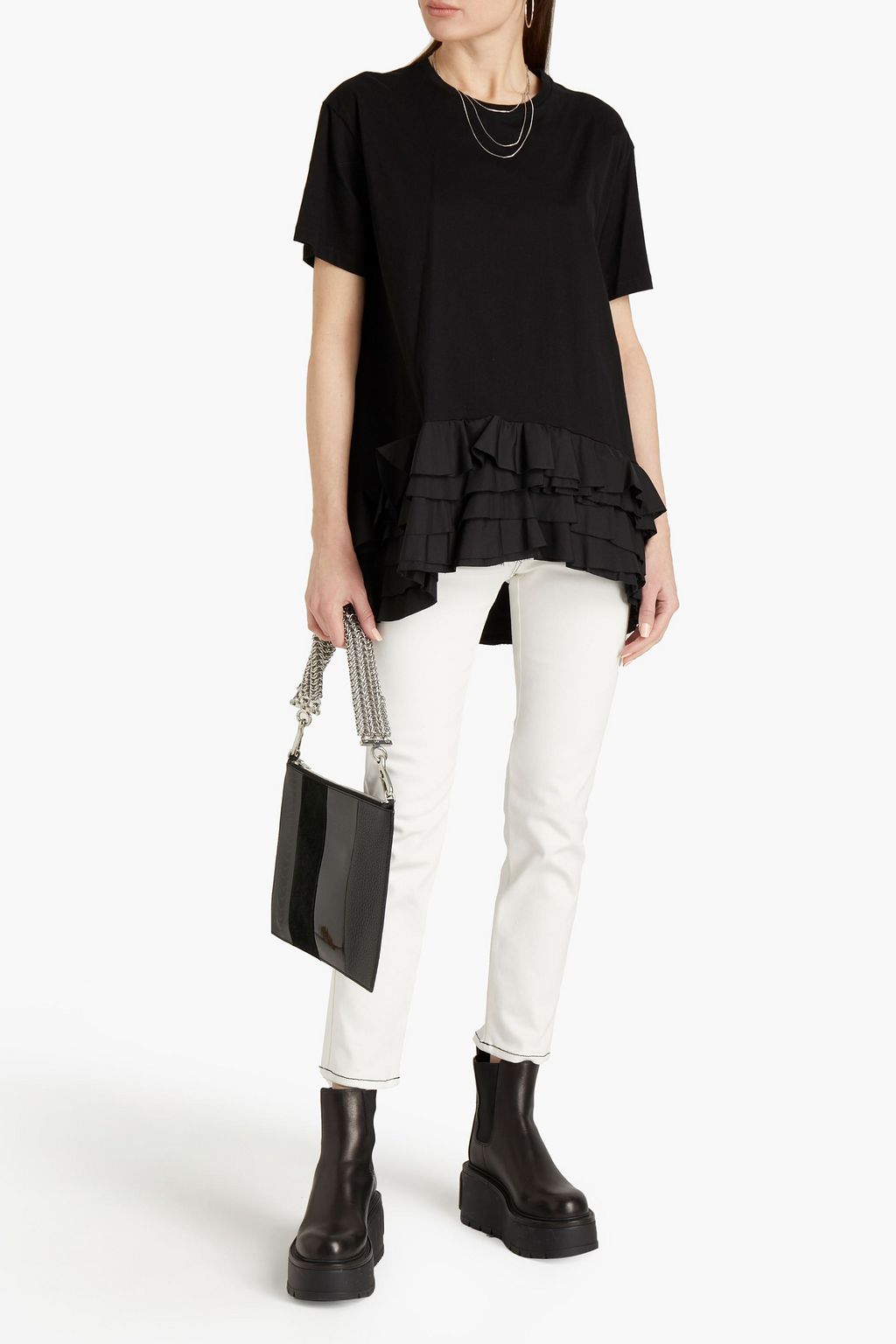 MCQUEEN Ruffled cotton-jersey top