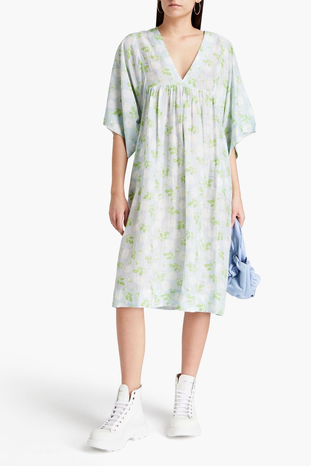 GANNI Floral-print cotton and silk-blend midi dress