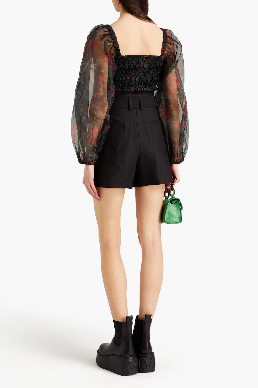 GANNI Shirred printed organza top