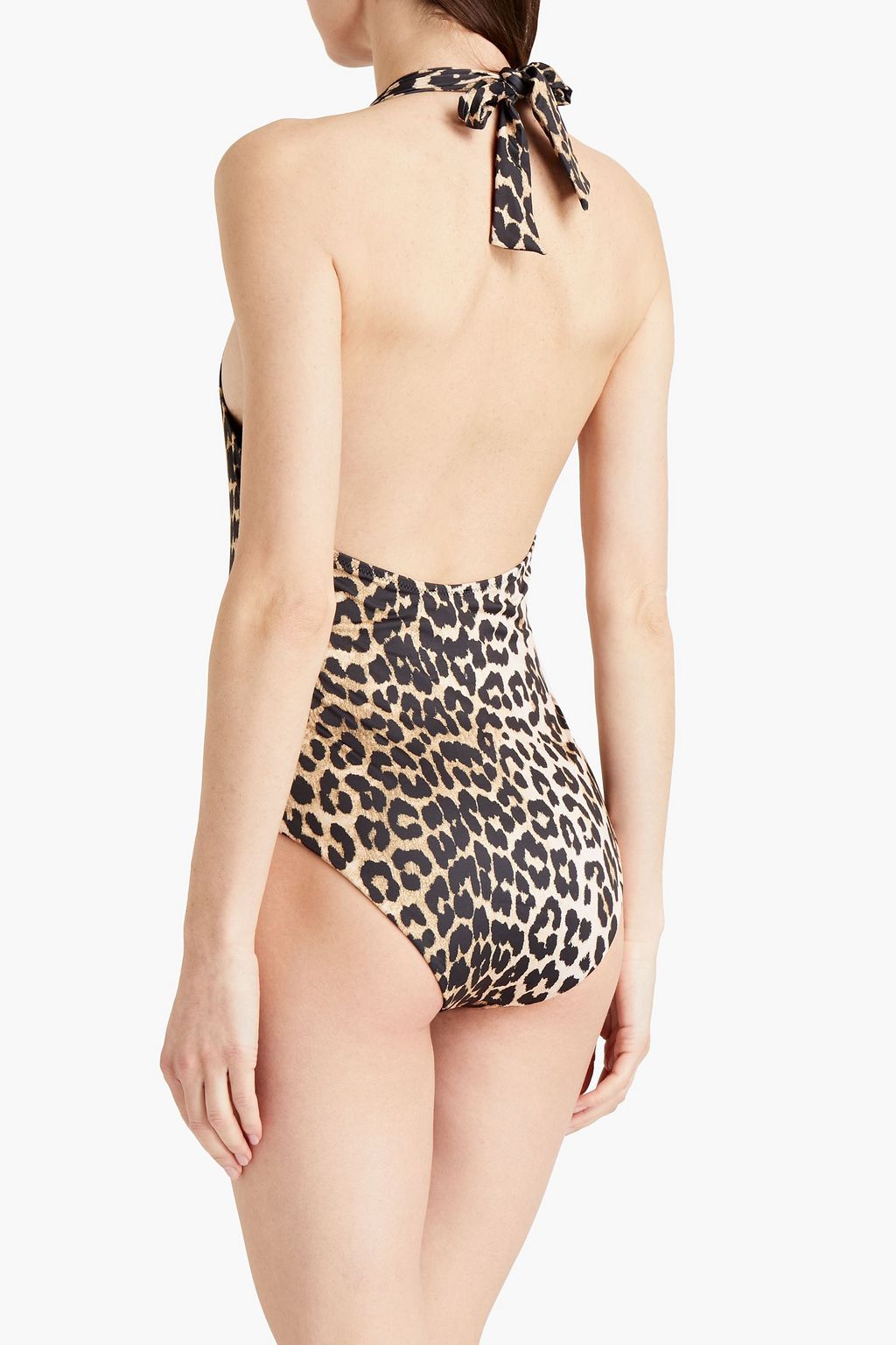 GANNI Twist-front leopard-print halterneck swimsuit