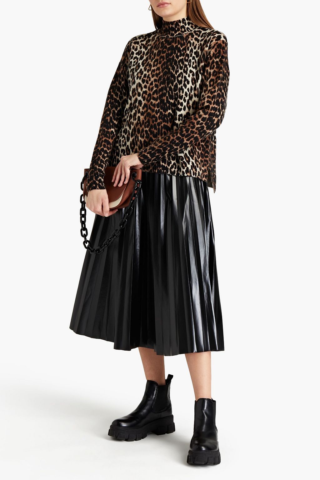 GANNI Leopard-print merino wool-blend turtleneck sweater
