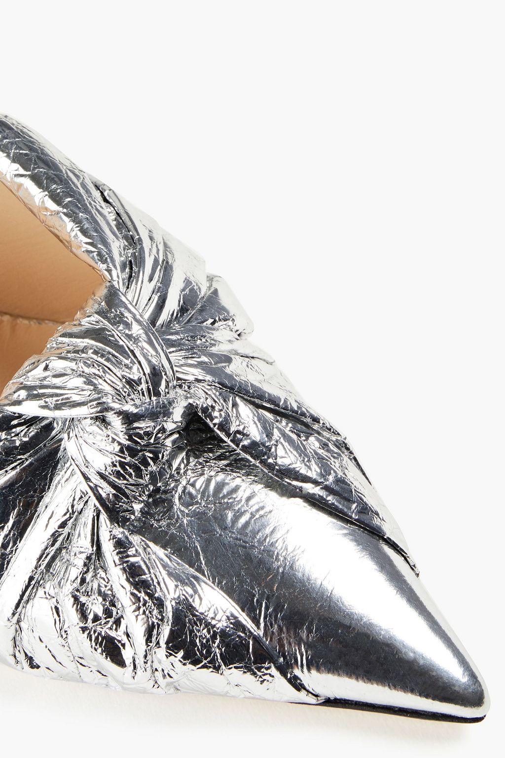 JIMMY CHOO Annabell 85 knotted metallic cracked-leather slingback pumps