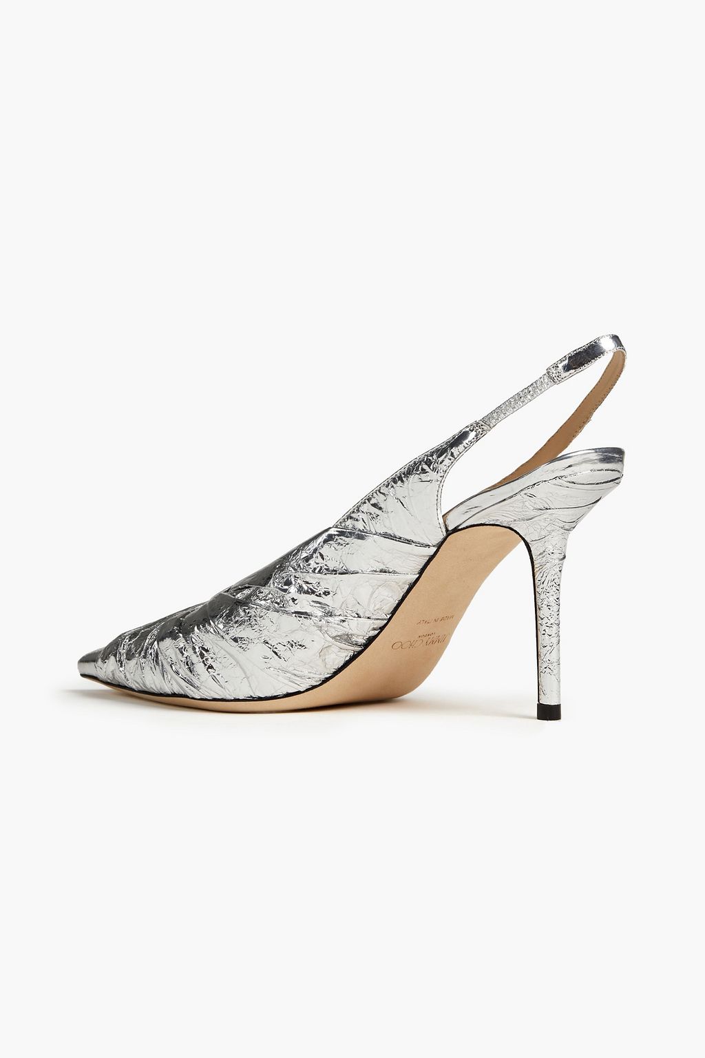 JIMMY CHOO Annabell 85 knotted metallic cracked-leather slingback pumps