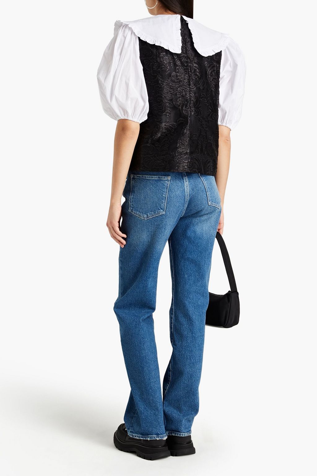 GANNI Poplin-paneled brocade blouse