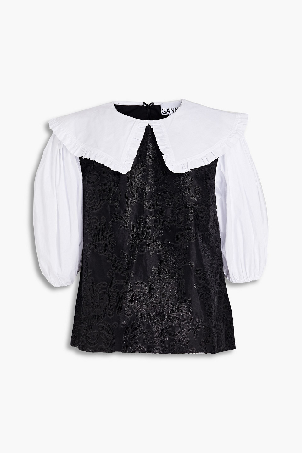 Ganni Woman Poplin-paneled Brocade Blouse Black Size 42