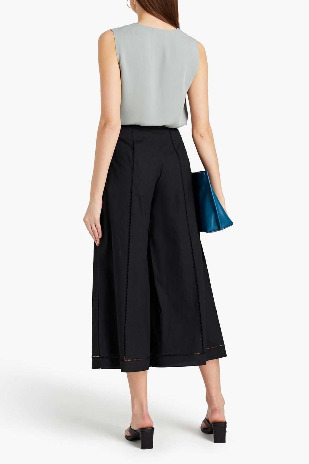 THEORY Lattice-trimmed cotton-poplin culottes