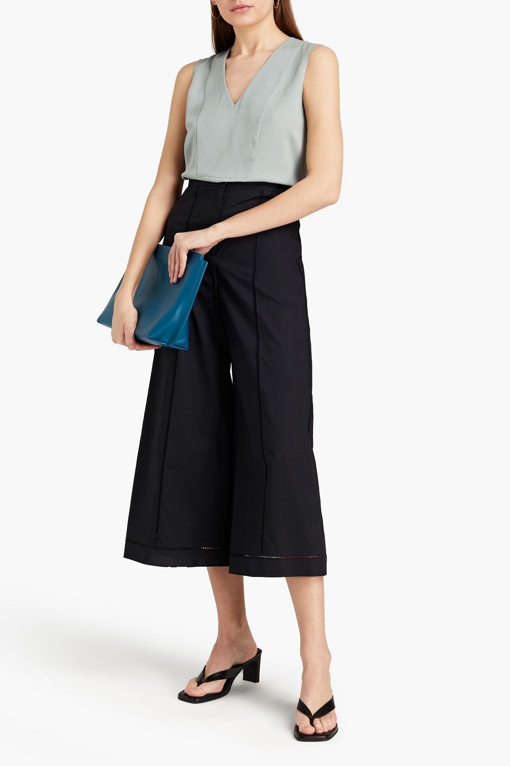 THEORY Lattice-trimmed cotton-poplin culottes