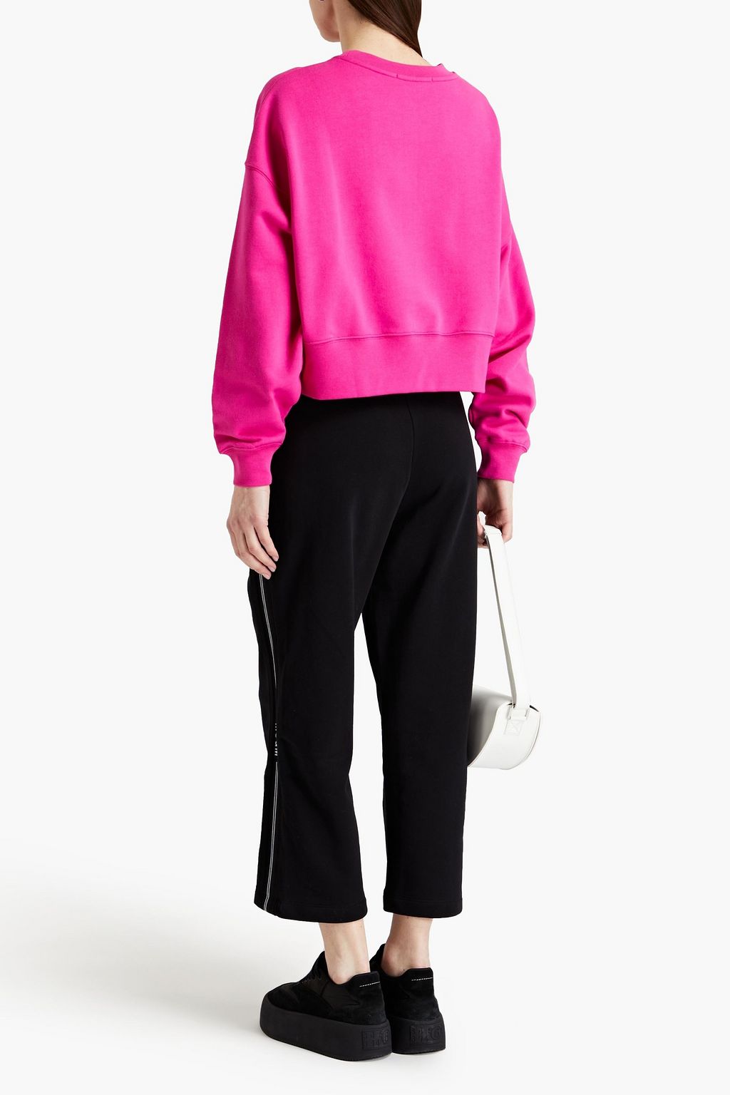 MSGM Cropped French cotton-terry track pants