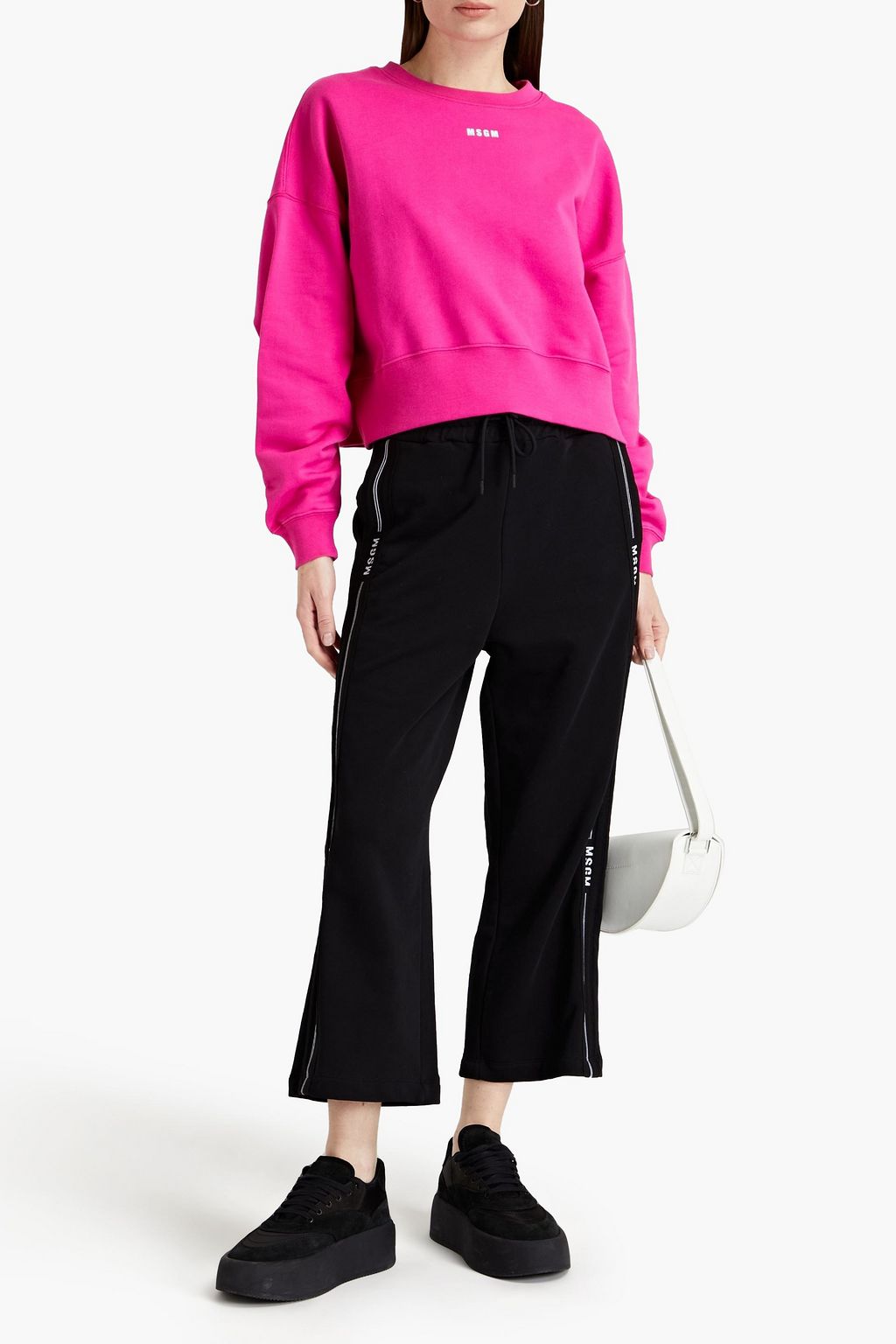 MSGM Cropped French cotton-terry track pants