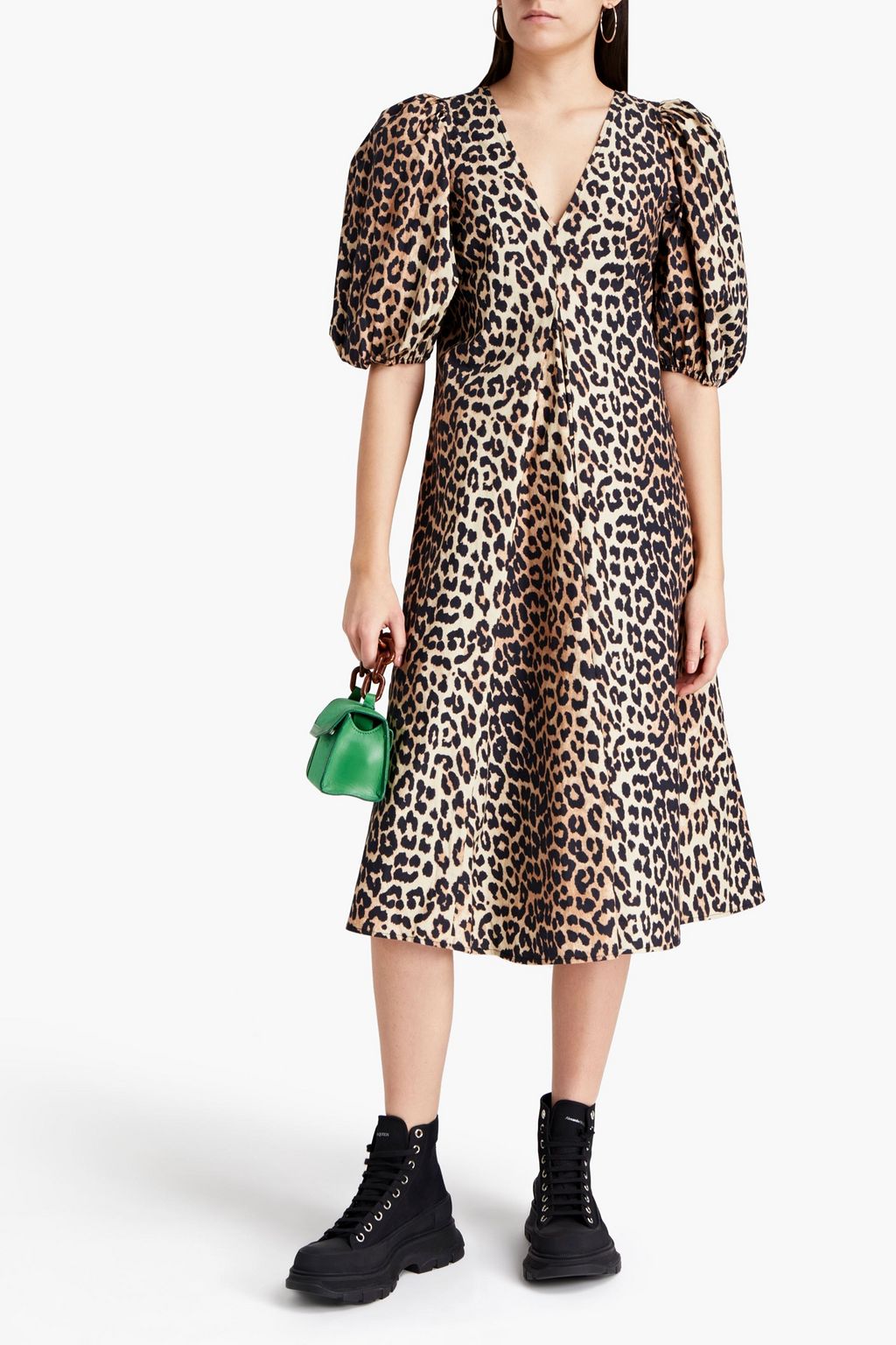 GANNI Leopard-print cotton midi dress