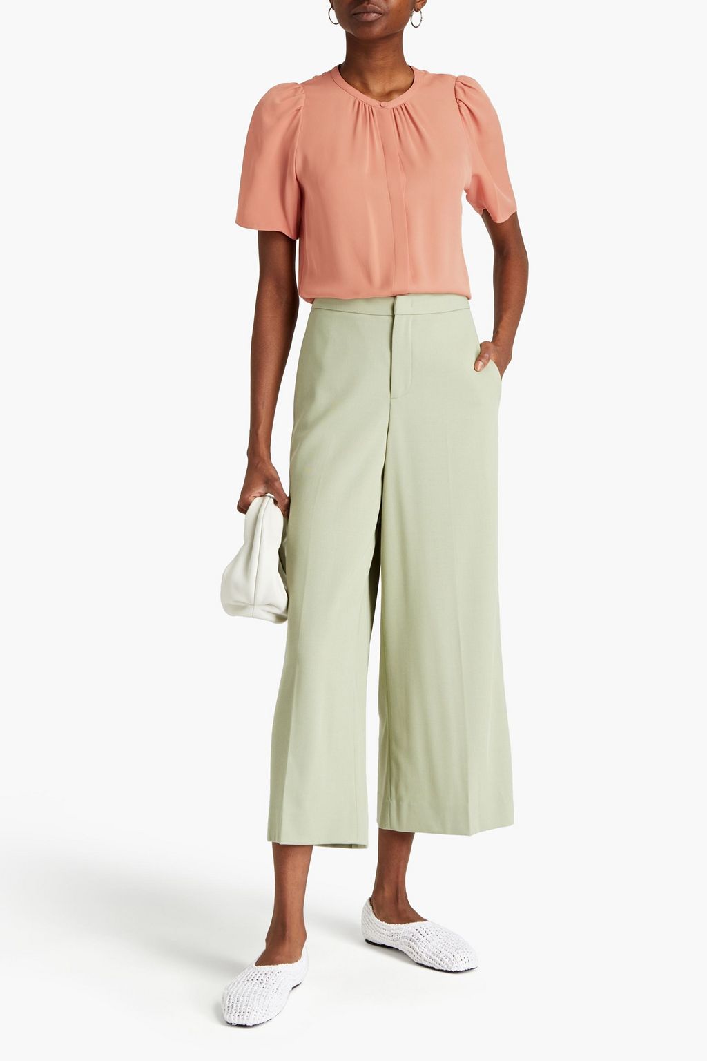 THEORY Gathered silk crepe de chine top