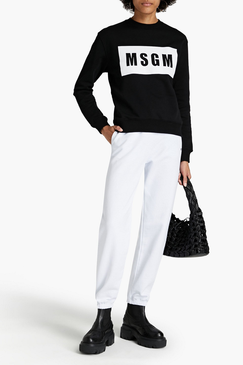 Msgm Printed French Cotton-terry Sweatshirt In Black
