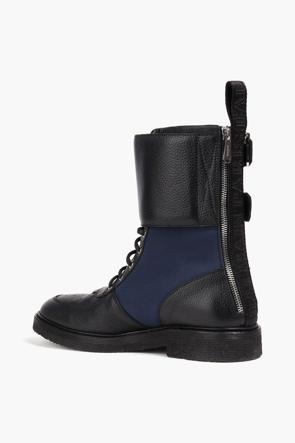 BALMAIN Perforated textured-leather and canvas boots
