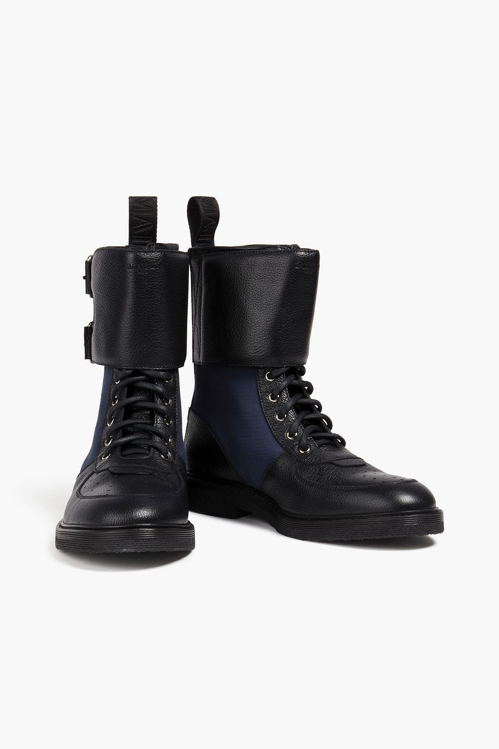 BALMAIN Perforated textured-leather and canvas boots