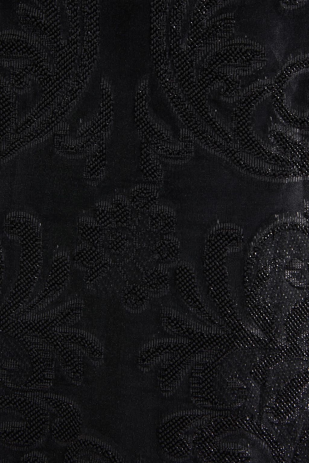 GANNI Faux feather-embellished brocade mini dress
