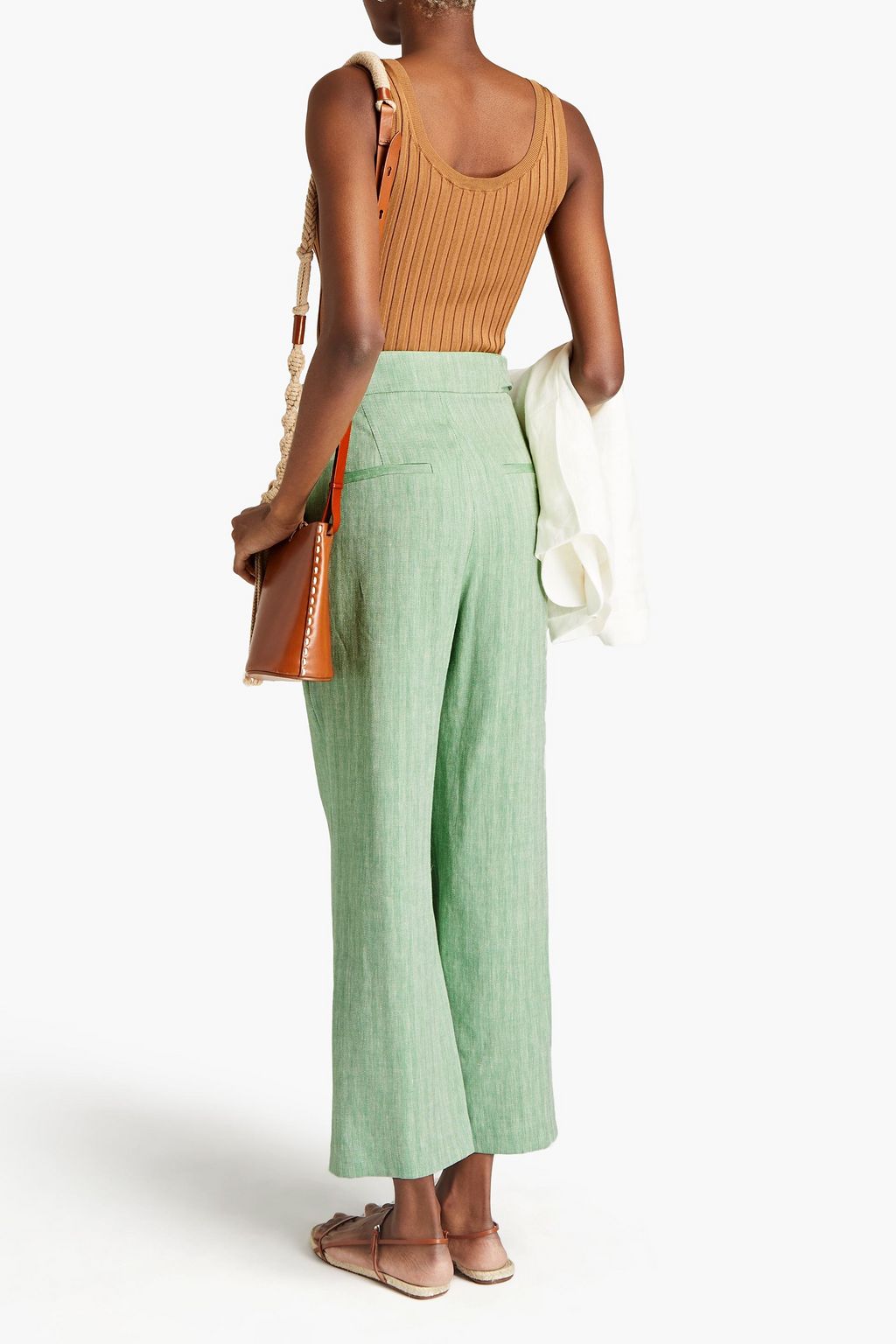 VERONICA BEARD Isley cropped herringbone linen-blend straight-leg pants