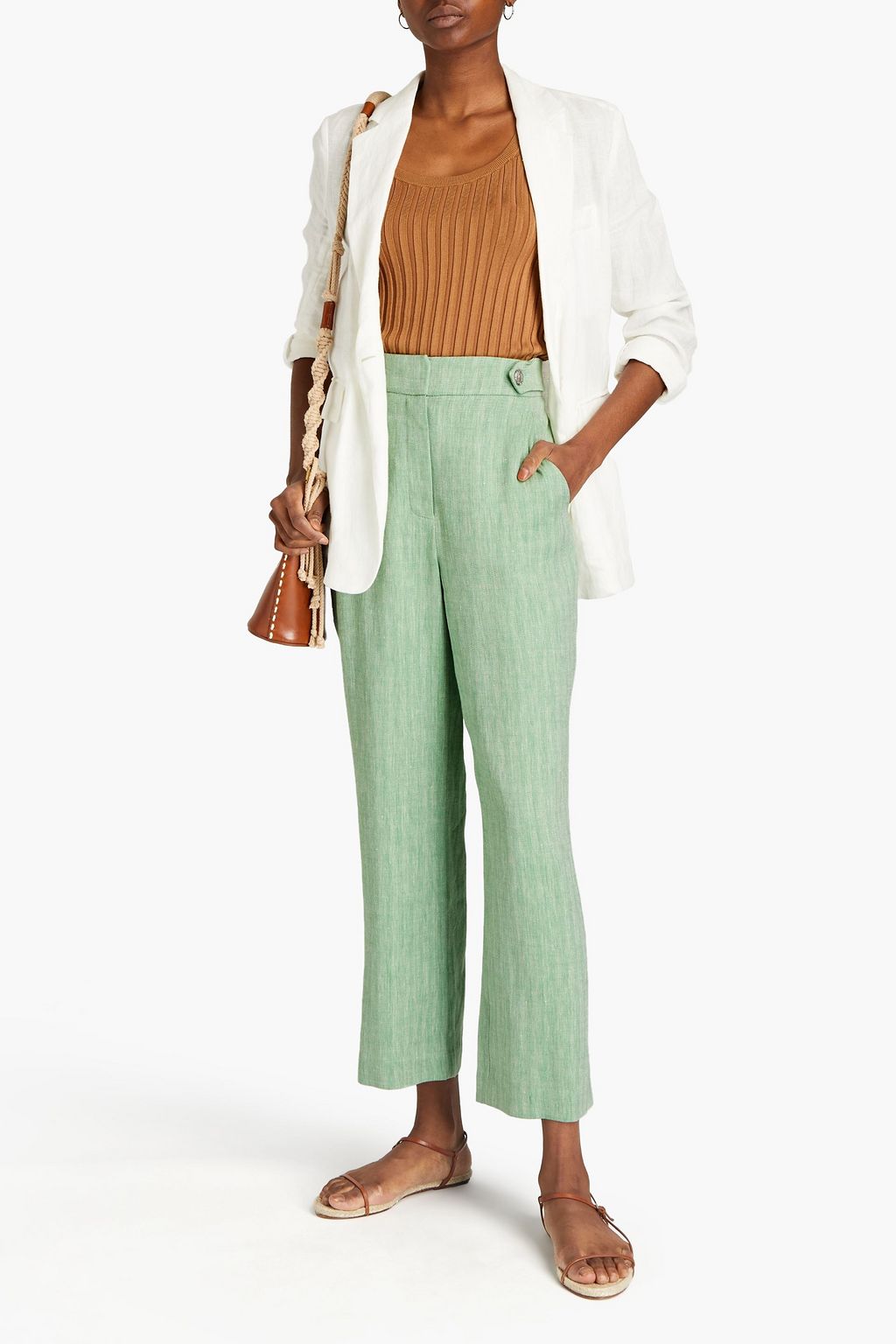 VERONICA BEARD Isley cropped herringbone linen-blend straight-leg pants
