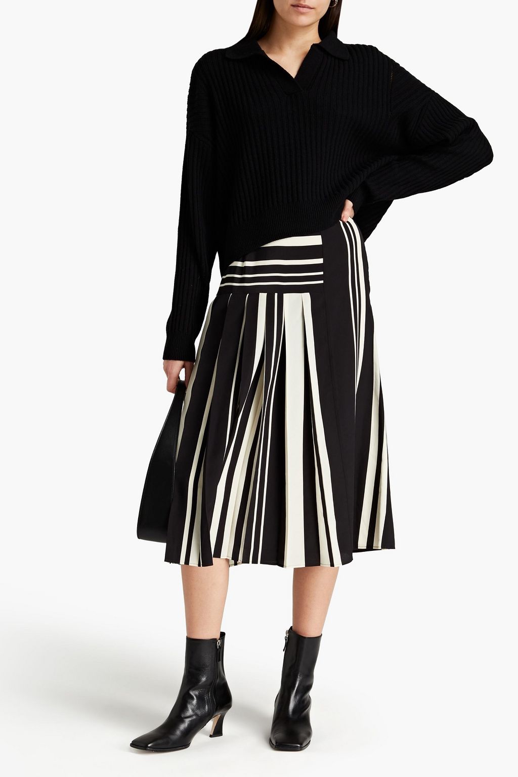 JOSEPH Swanson pleated striped silk crepe de chine midi skirt